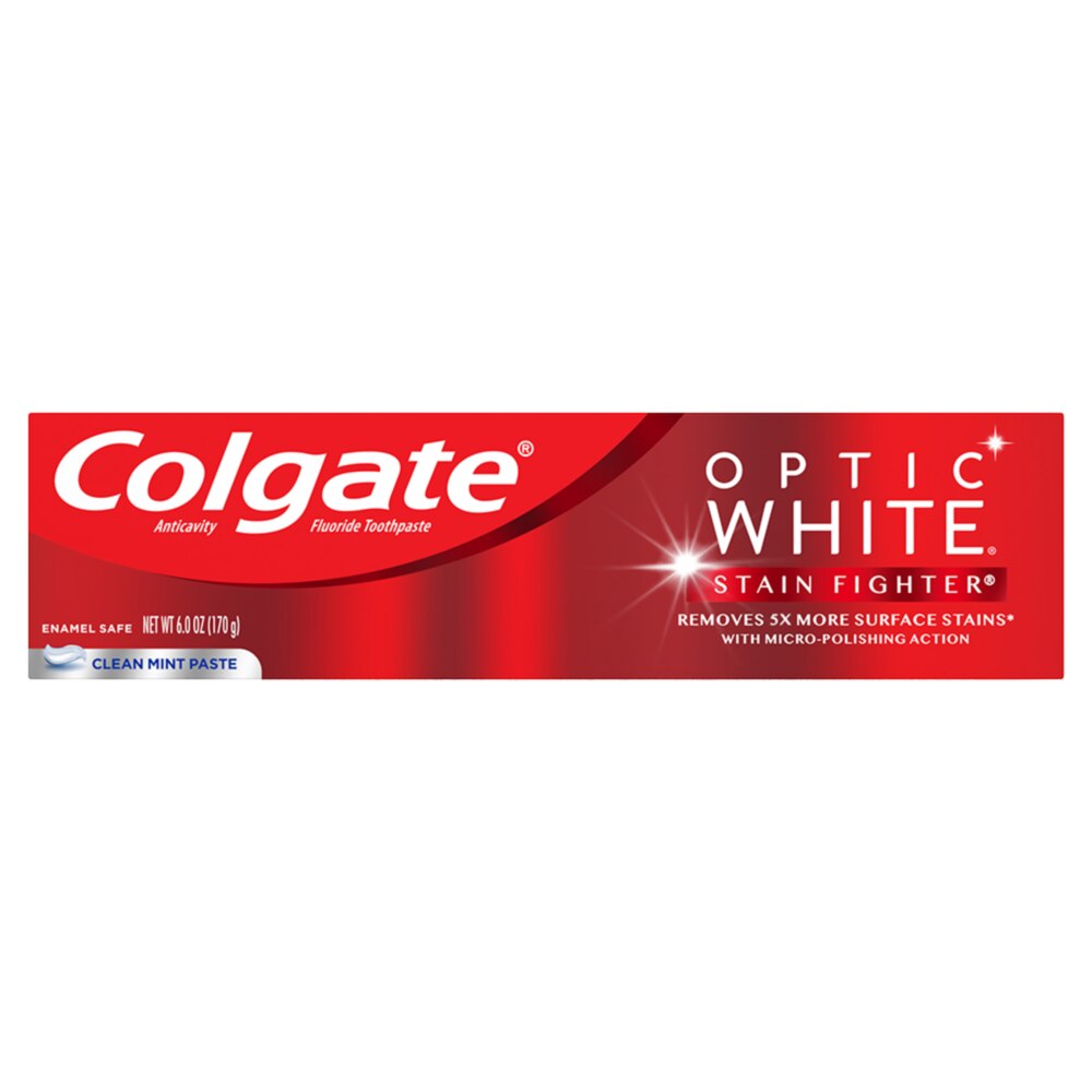 Colgate Optic White Stain Fighter Anticavity Fluoride Toothpaste, Clean Mint, 6 OZ***