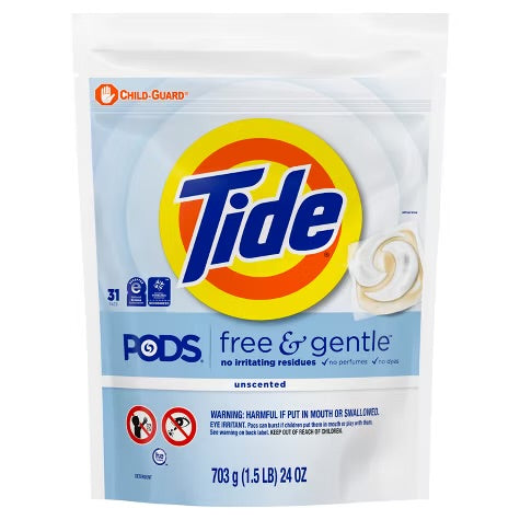 Tide Pods HE Compatible Laundry Detergent Pacs - Free & Gentle 31