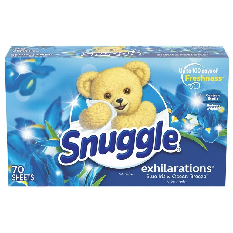Snuggle Exhilarations Fabric Softener Dryer Sheets, Blue Iris & Ocean Breeze, 70 Count