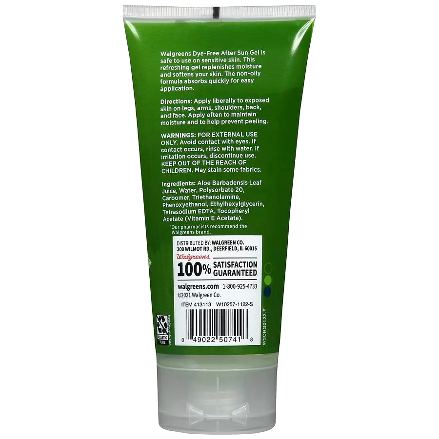 Walgreens Dye-Free After Sun Gel, 6.0 oz