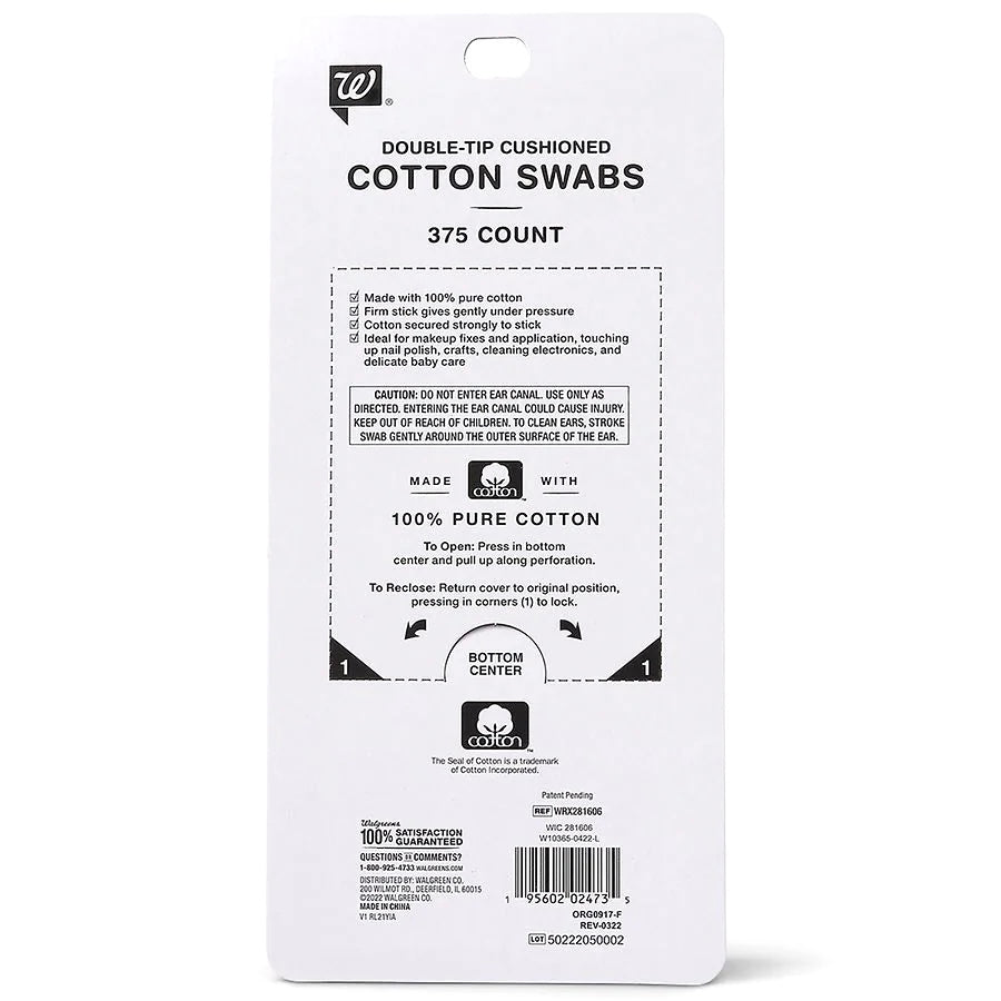 Walgreens Double-Tip Cushioned Cotton Swabs, 375.0 ea