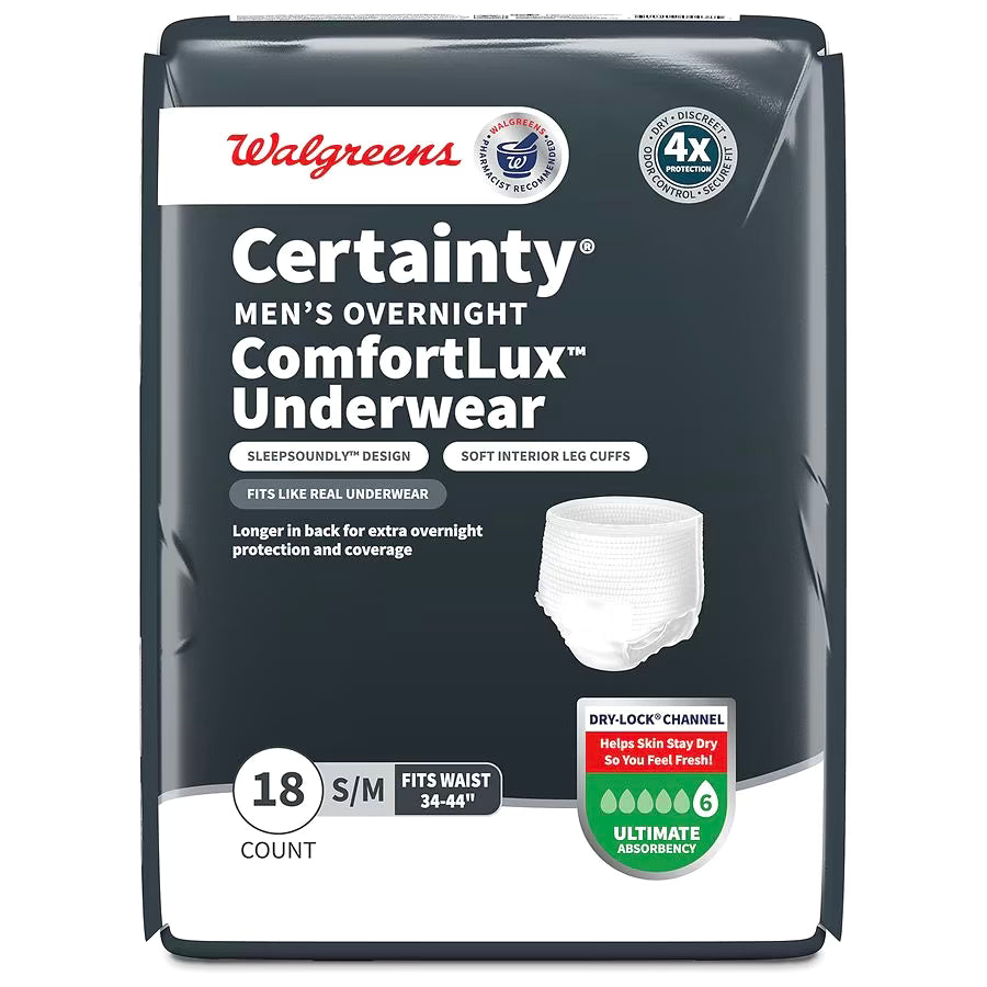 Walgreen’s Men’s Overnight ComfortLux Incontinence Underwear S/M 18ct