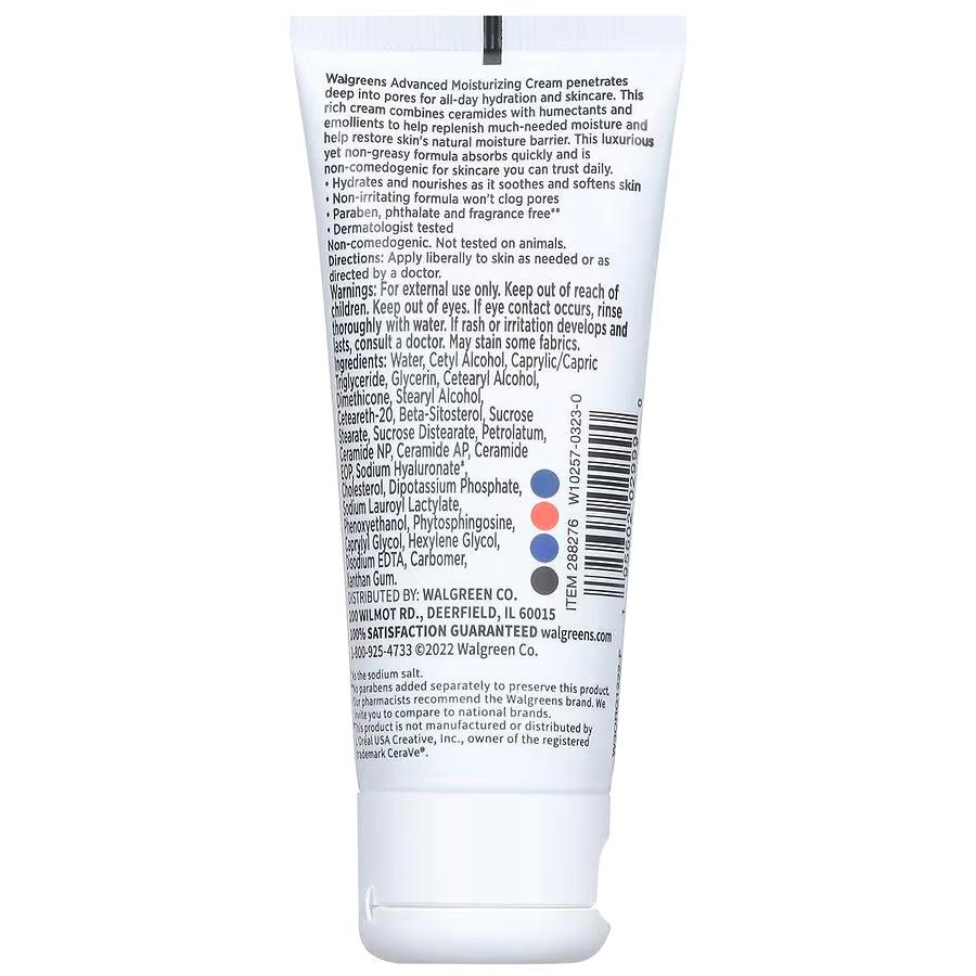 Walgreens Advanced Moisturizing Cream, Travel Size Fragrance Free, 1.89 fl oz