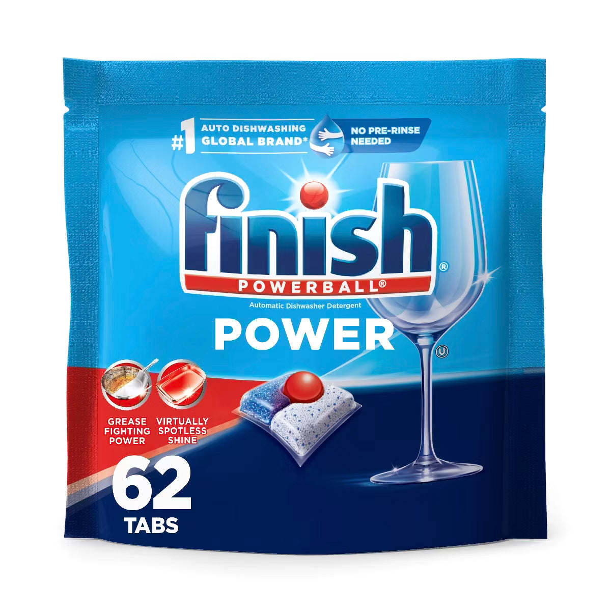 Finish Powerball Dishwasher Pods, No Pre-Rinse Dishwasher Detergent Tabs Soap, Power, 62 Count