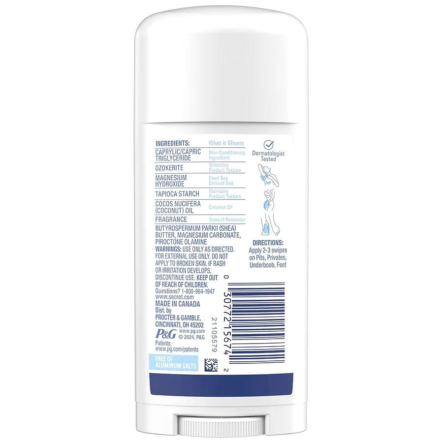 Secret Whole Body Deodorant Stick for Women Rosewater, 2.4 oz