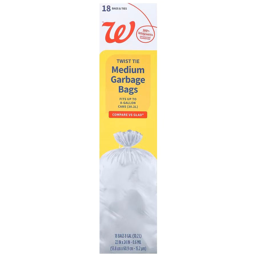 Walgreens Twist Tie Medium Trash Bags 8 Gallon 18ct (click for options)