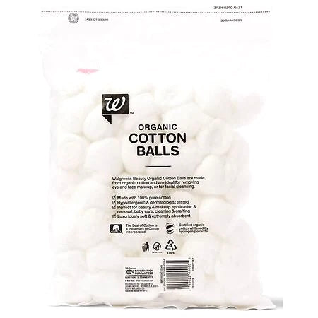Walgreens Organic Cotton Balls, Hypoallergenic, Soft & Durable, 80.0 ea