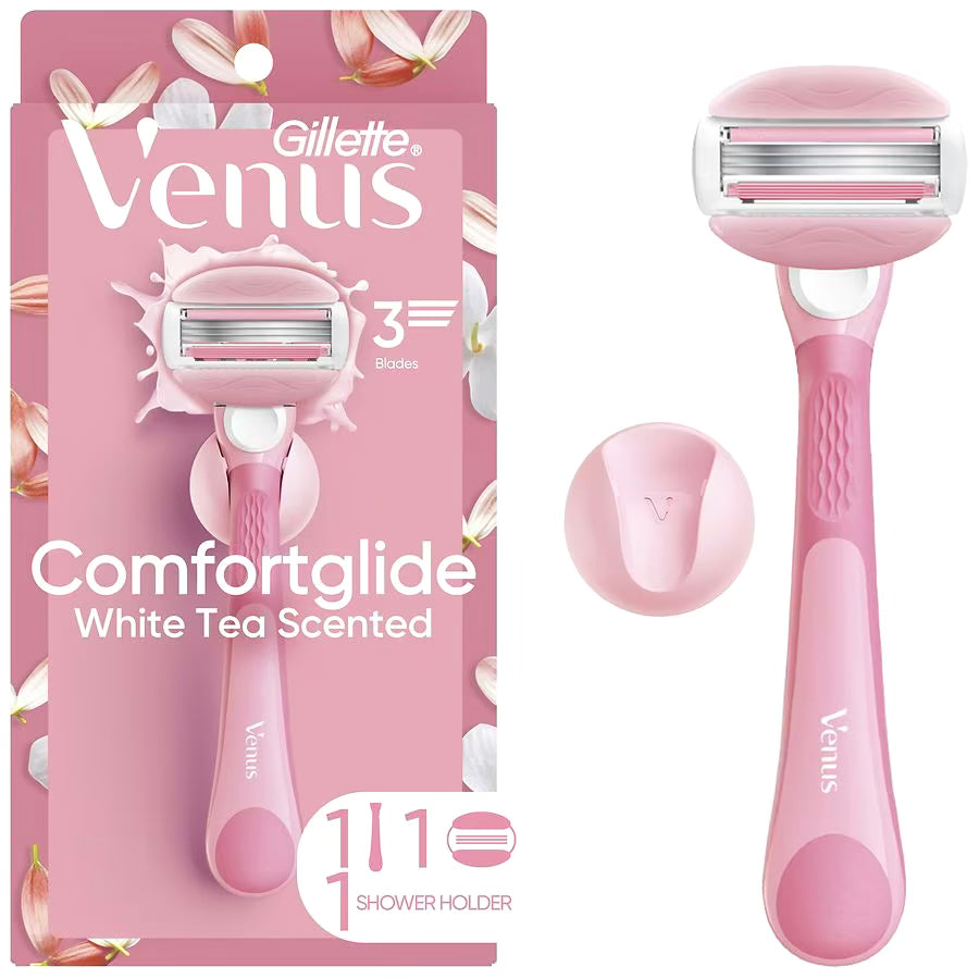 Gillette Venus ComfortGlide Women's Razor with Reusable Razor Handle, 1 Razor Blade Refill and Shower Holder White Tea, 1.0 set