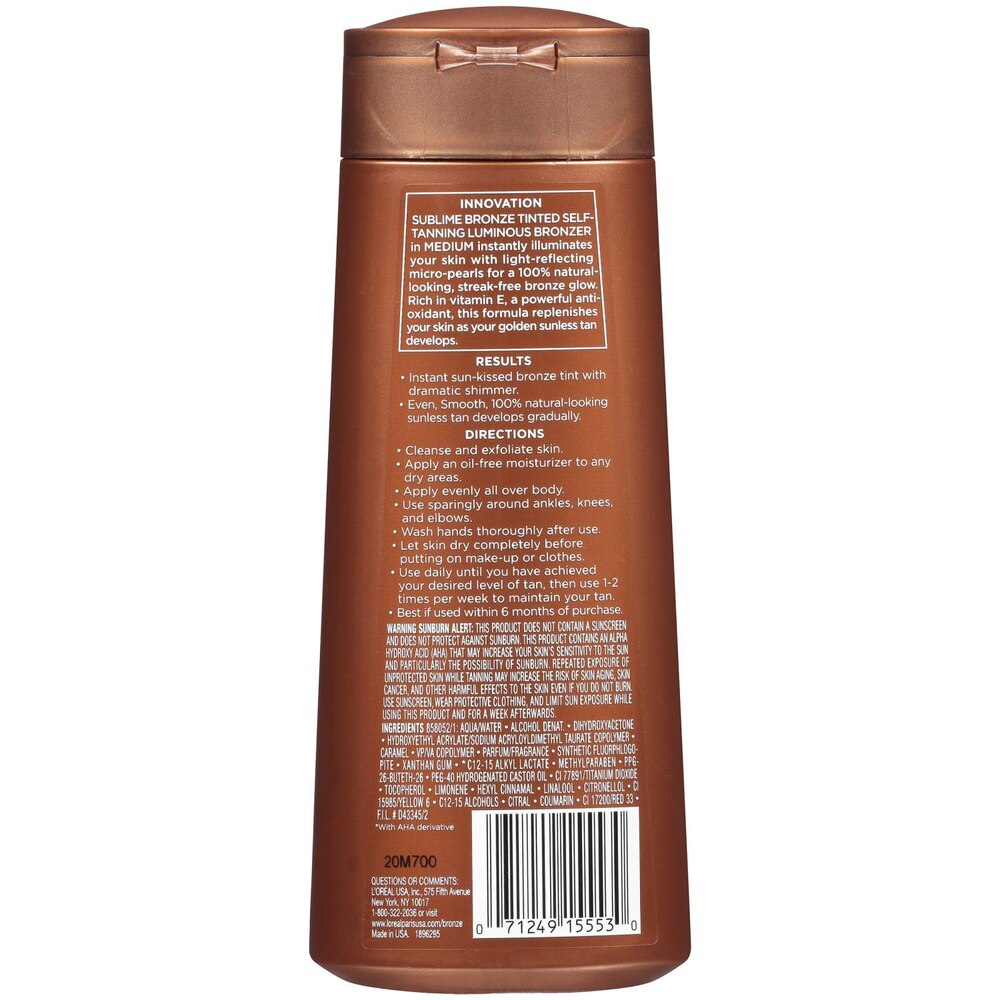 L'Oreal Paris Sublime Bronze Luminous Bronzer Self Tanning Lotion 6.7oz