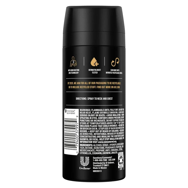 AXE Dark Temptation Men's Body Spray Deodorant Aluminum-Free, 4.0 oz