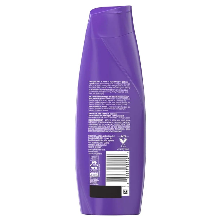 Aussie Miracle Repairer Shampoo with Aloe for All Hair Types, 12.1 fl oz