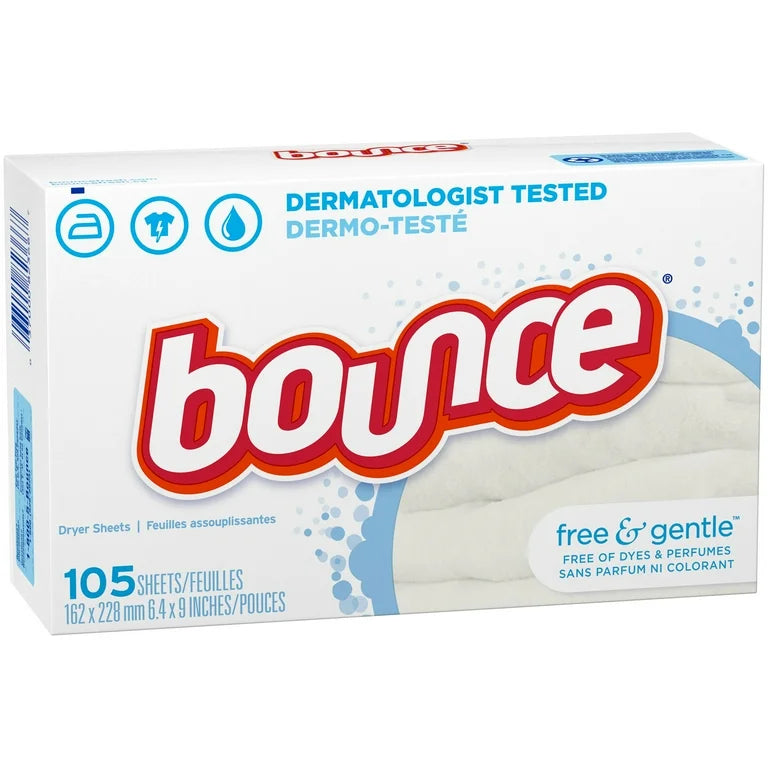 Bounce Fabric Softener Dryer Sheets, Free & Gentle, 105 Count