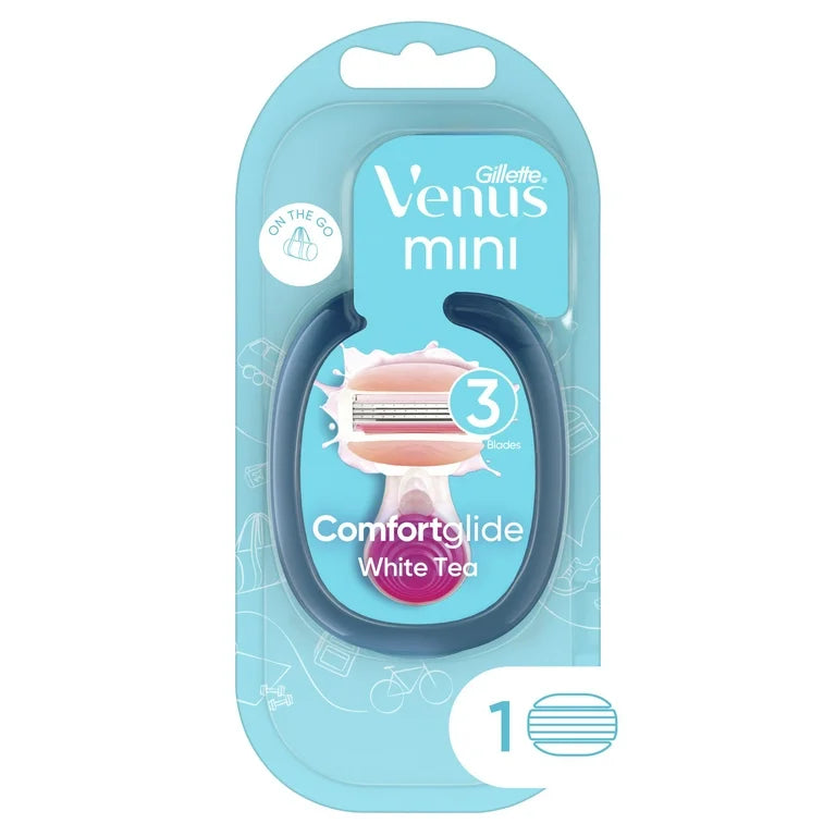 Gillette Venus Mini on The Go Women's Razor Handle with 1 ComfortGlide White Tea Scent Blade Refill + 1 Travel Case