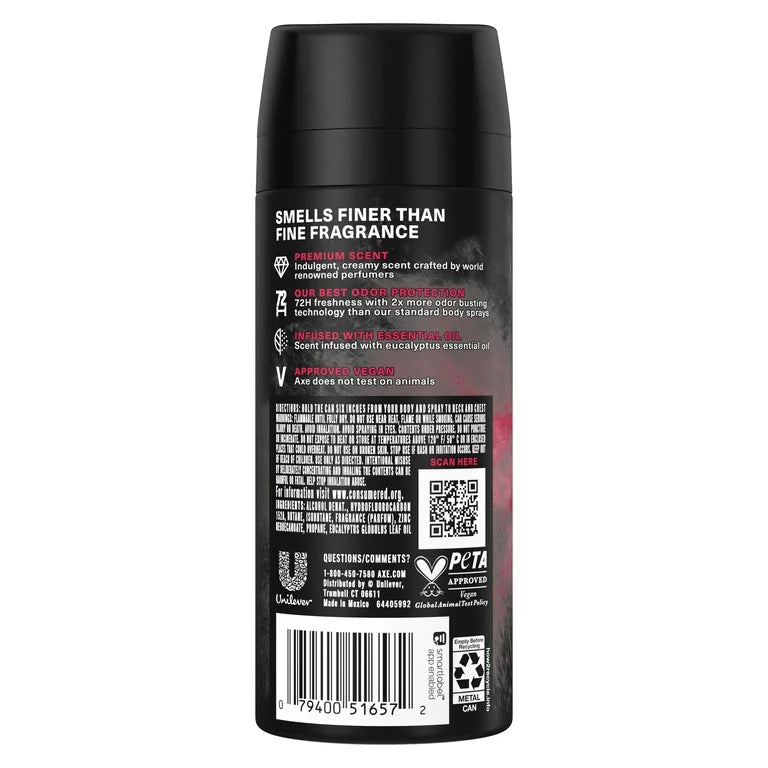 Axe Deodorant Body Spray for Men Fine Fragrance Fruity Cherry Spritz Aluminum Free, 4 oz