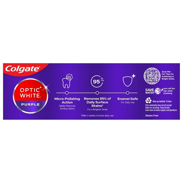 Colgate Optic White Purple Whitening Toothpaste, Mint Paste, 4.2 oz Tube