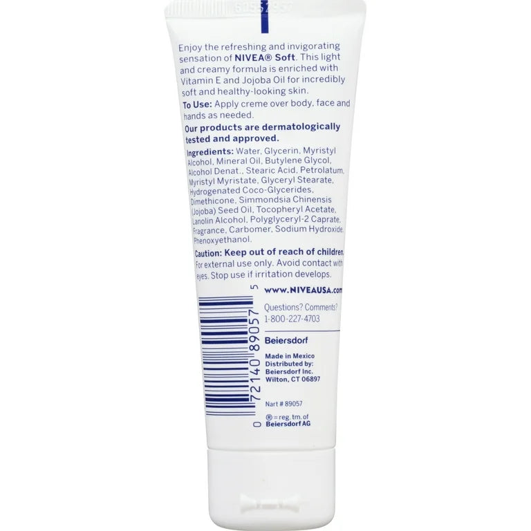 NIVEA Soft Refreshingly Soft Moisturizing Cream for Face, Body and Hands, Jojoba Oil, 2.6 oz