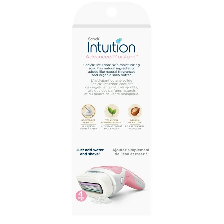 Schick Intuition Advanced Moisture Women's Razor Handle Plus 2 4-Blade Razor Refills, Lather & Shave In One Step