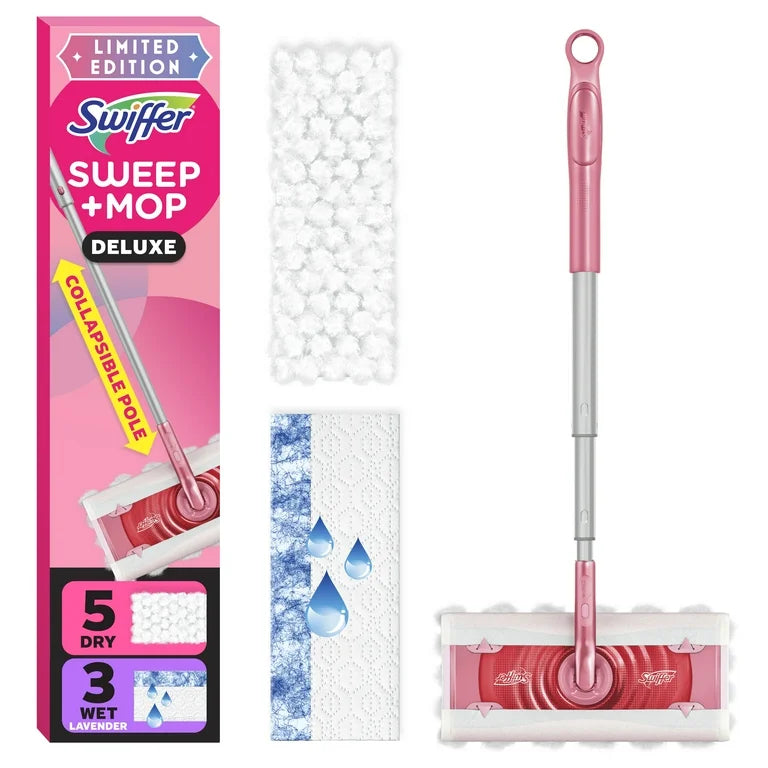 Swiffer Sweep & Mop Deluxe, Wicked Limited Edition Pink, 1 Device, 5 Sweep Refills, 3 Mop Refills