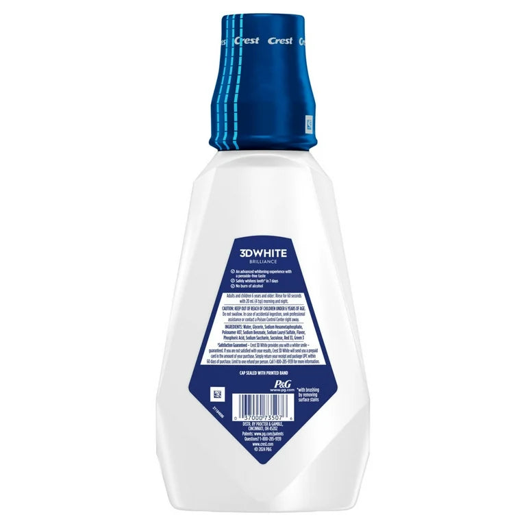 Crest 3D White Fresh Whitening Mouthwash, Alcohol-Free, Peroxide Free, Vibrant Mint Flavor, 1 L (33.8 fl oz)