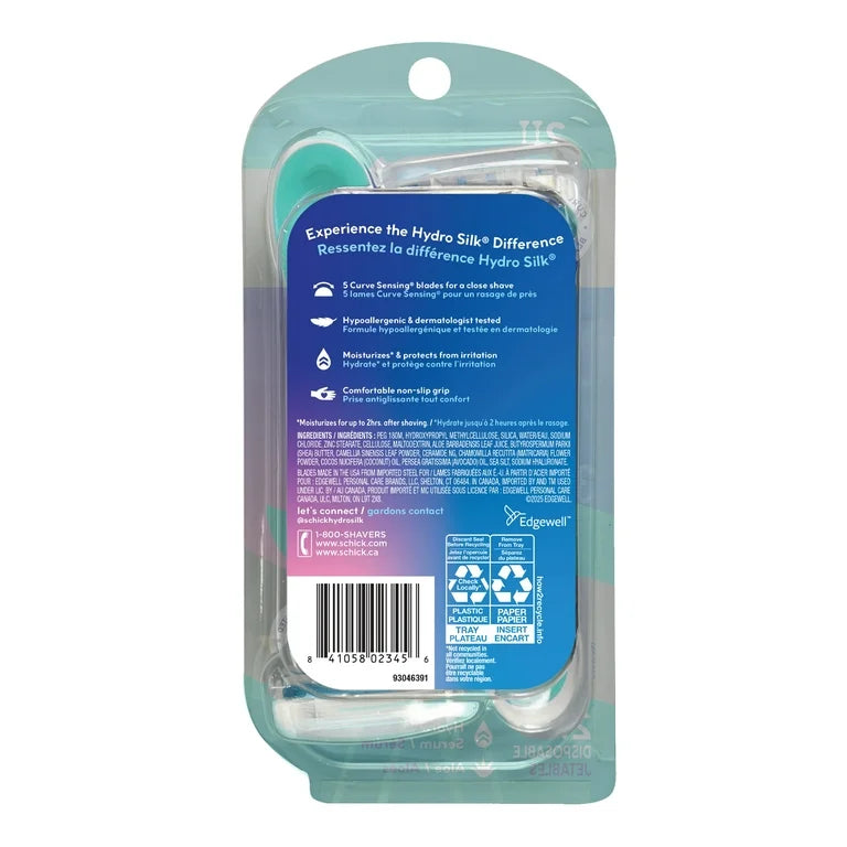 Schick Hydro Silk Ultra Sensitive 5 Blade Disposable Razor for Women, 2 count