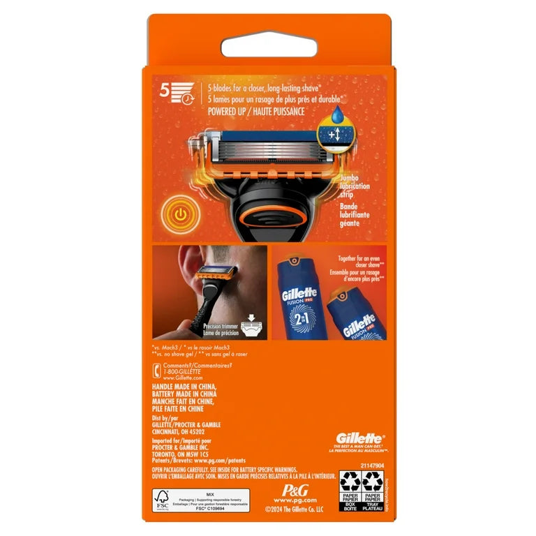 Gillette Fusion5 Power Shaving Razor for Men with Larger Lubrication Strip and Precision Trimmer, 1.0 set