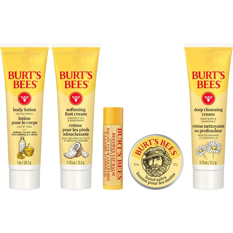 Burts Bees Essential Gift Set, Cleansing Cream, Hand Salve, Body Lotion, Foot Cream, Lip Balm