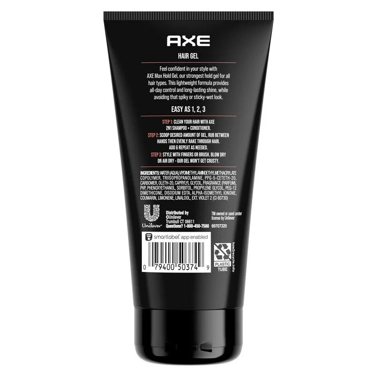 AXE Max Hold Hair Styling Gel Alcohol-Free, 5 oz