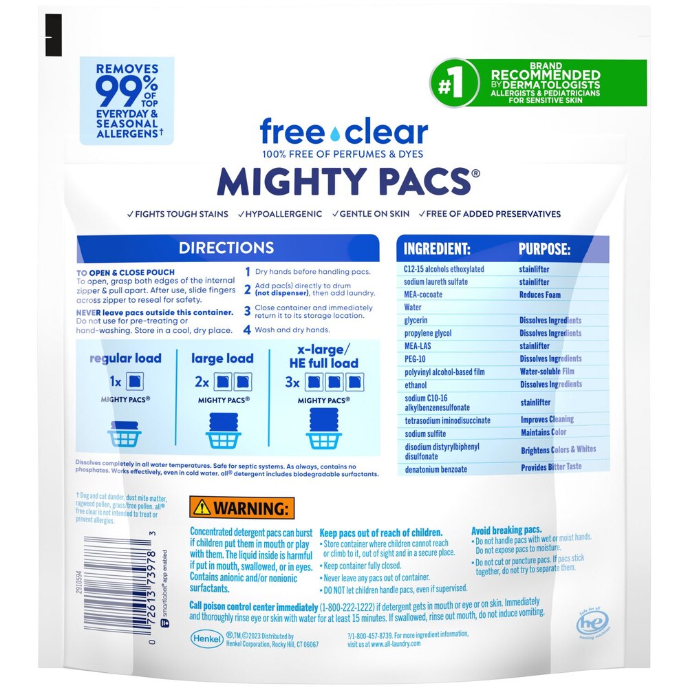 All Mighty Pacs Free Clear Laundry Detergent Pacs - 39ct