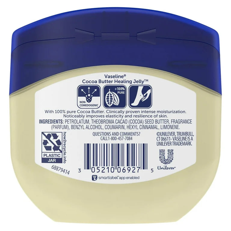 Vaseline Lock In Moisture Cocoa Butter Healing Petroleum Jelly for Dry Skin, 7.5 oz