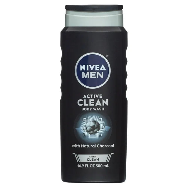 NIVEA MEN Deep Active Clean Charcoal Body Wash, 16.9 Fl Oz Bottle