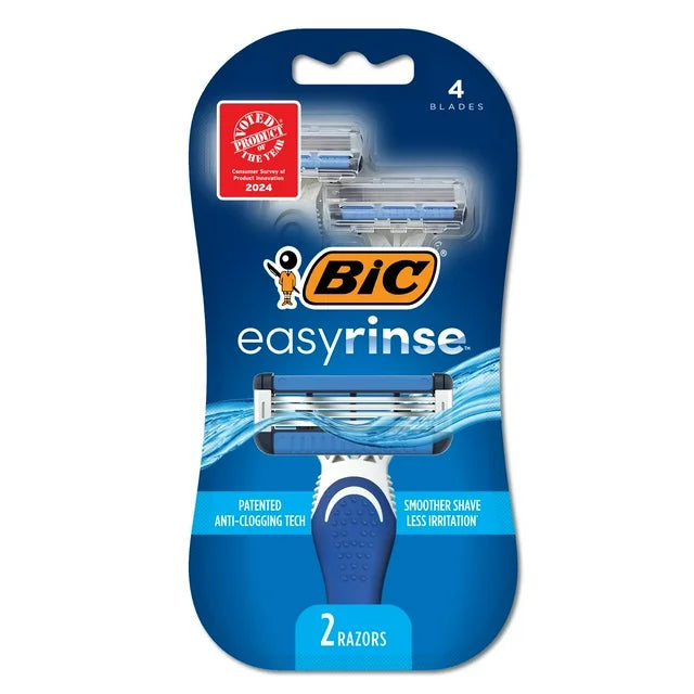 BIC EasyRinse Anti-Clogging Men's Disposable Razors, 4 Blades, 2 Count ***