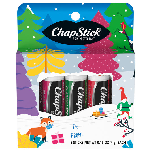 Paquete festivo de la colección clásica de ChapStick®: original clásico, menta verde, cereza y fresa, 5 unidades