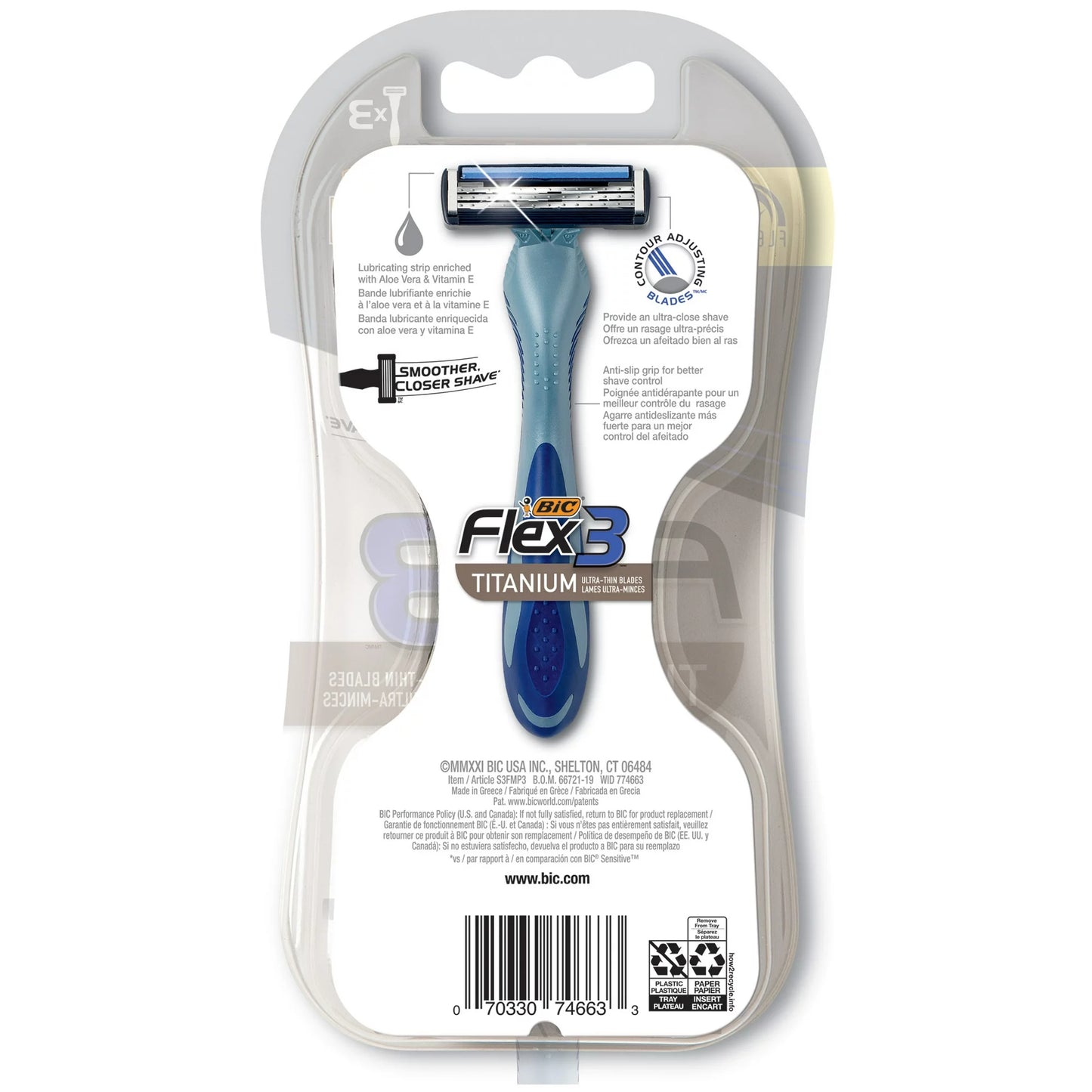 BIC Flex 3 Titanium Disposable Razors for Men, 3 Blades, 3 Count ***