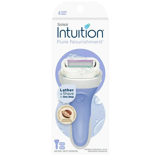 Schick Intuition 4 刀片 Pure Nourishment 女士刮鬍刀手柄加 2 個刮鬍刀刀片盒補充裝