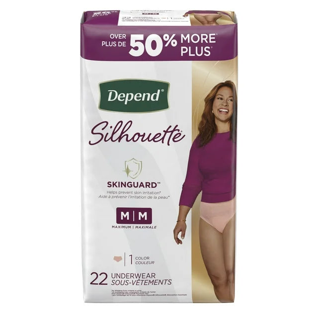 Depend Silhouette Adult Incontinence Underwear for Women, M, Pink, 22Ct