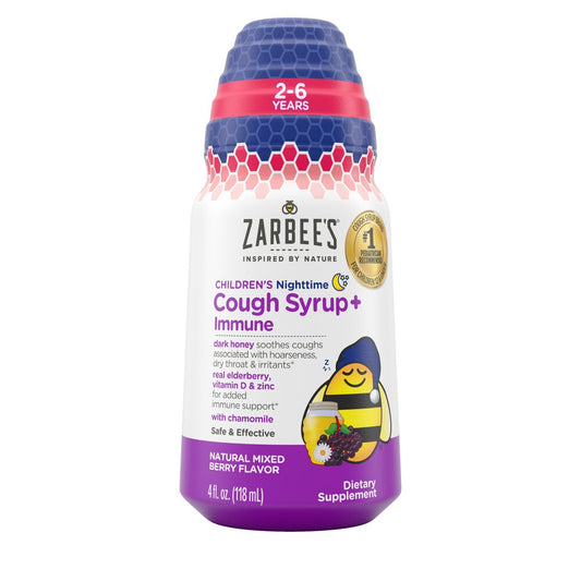 Jarabe para la tos nocturna para niños de Zarbee's + refuerzo inmunológico, frutos del bosque, 4 oz