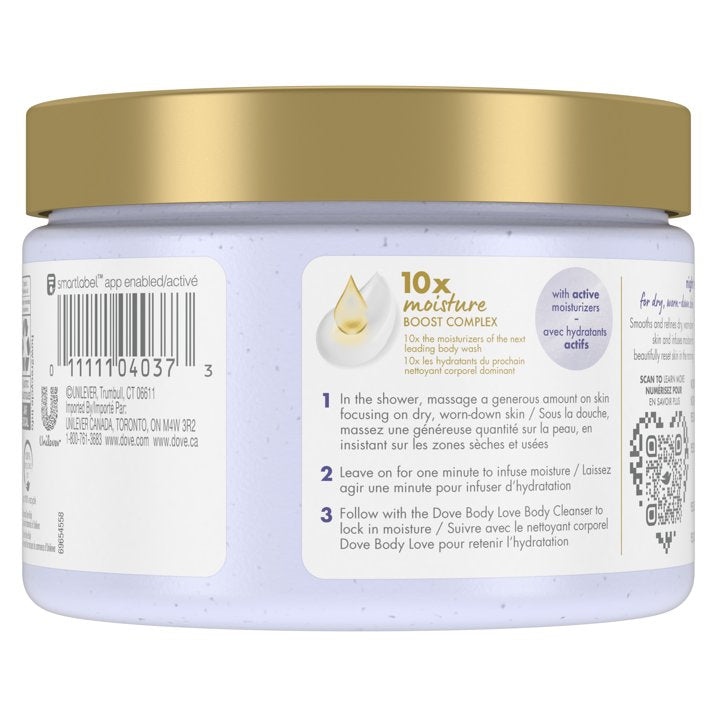 Exfoliante corporal reparador de noche Body Polish de Dove Body Love con retinol y aceites botánicos, 12 oz