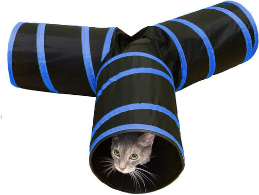 Purrfect Feline 3-Way Cat Tunnels for Indoor Cats with Crinkle Cat Toy - Large, Light Blue and Pink Available