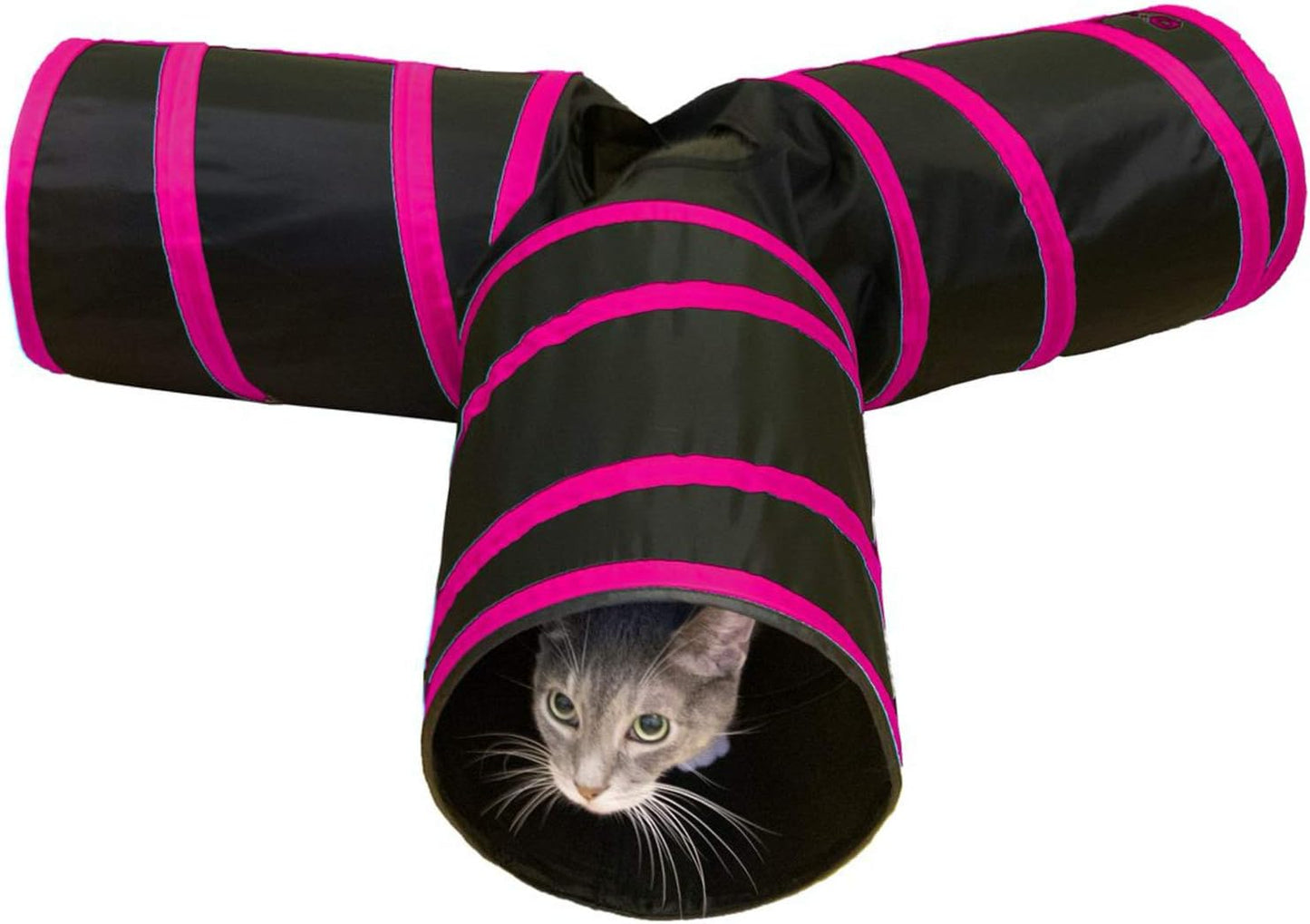 Túneles para gatos de 3 vías Purrfect Feline para gatos de interior con juguete arrugado para gatos (grande, azul claro y rosa)