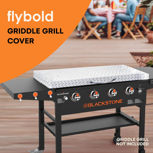 Flybold Blackstone Griddle Cover 36 inch - Waterproof Diamond Plated Design with Aluminum Hard Top Lid & Stainless Steel Handle