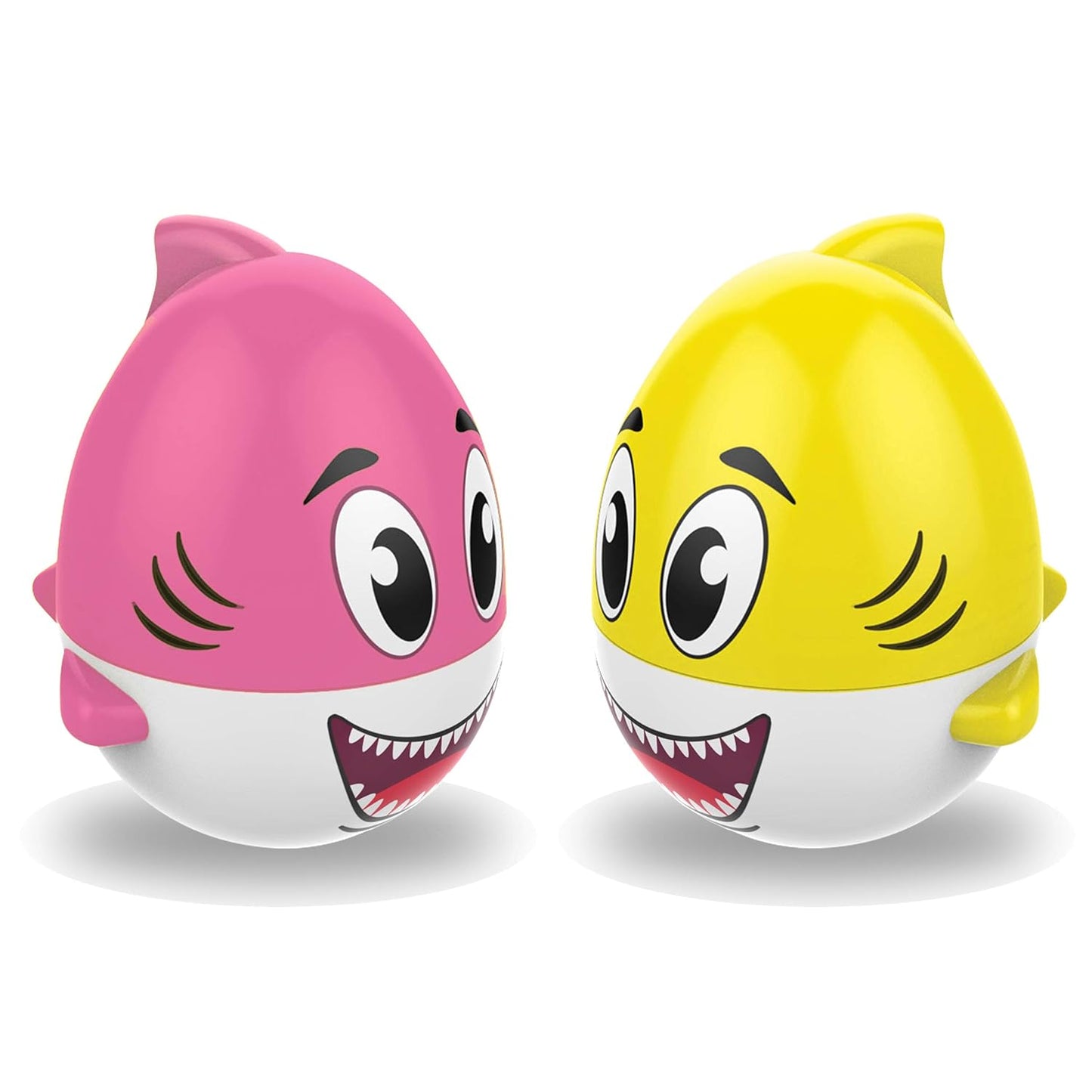 Kidzlane Shark Bath Toy for Babies and Toddlers, 2-Pack Pink and Yellow Bath Toy with Sound Effect, Weeble Wobble Toy for Babies