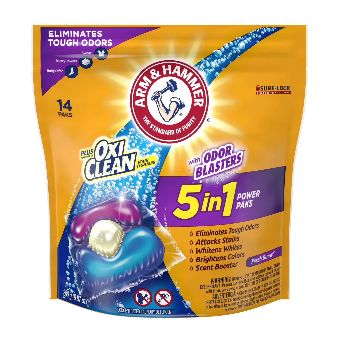 Arm &amp; Hammer Power Paks Plus Oxiclean 含除味劑洗衣粉 14 克拉