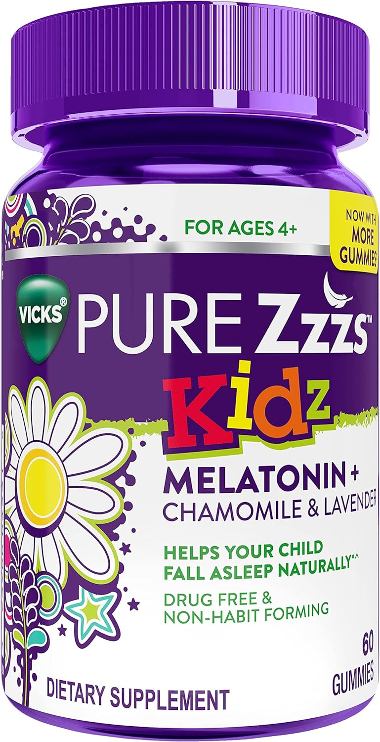 Suplemento para dormir Vicks Pure Zzzs Kidz con melatonina, manzanilla y lavanda, gomitas, 60 unidades