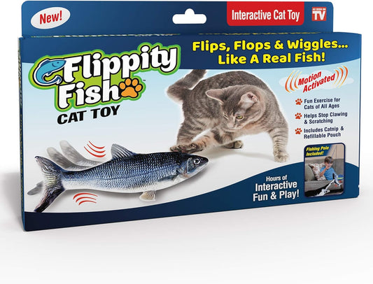 Juguete interactivo para gatos Ontel Flippity Fish con hierba gatera y caña de pescar (activado al tacto)