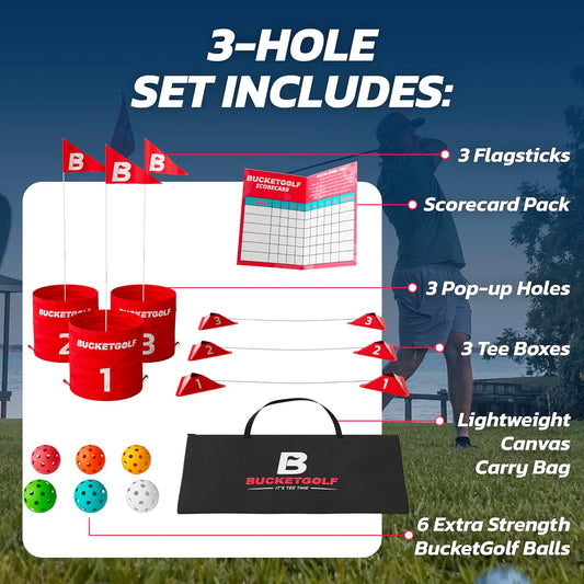 Bucketgolf Game 3 Hole Starter Set - New Outdoor Yard Golf Game