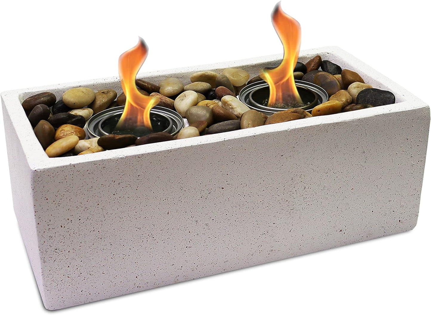 Nature's Mark 5" H Concrete Tabletop Ethanol Fire Pit Indoor&Outdoor Mini Fire Bowl with Ethanol Gel (Gray Rectangle)