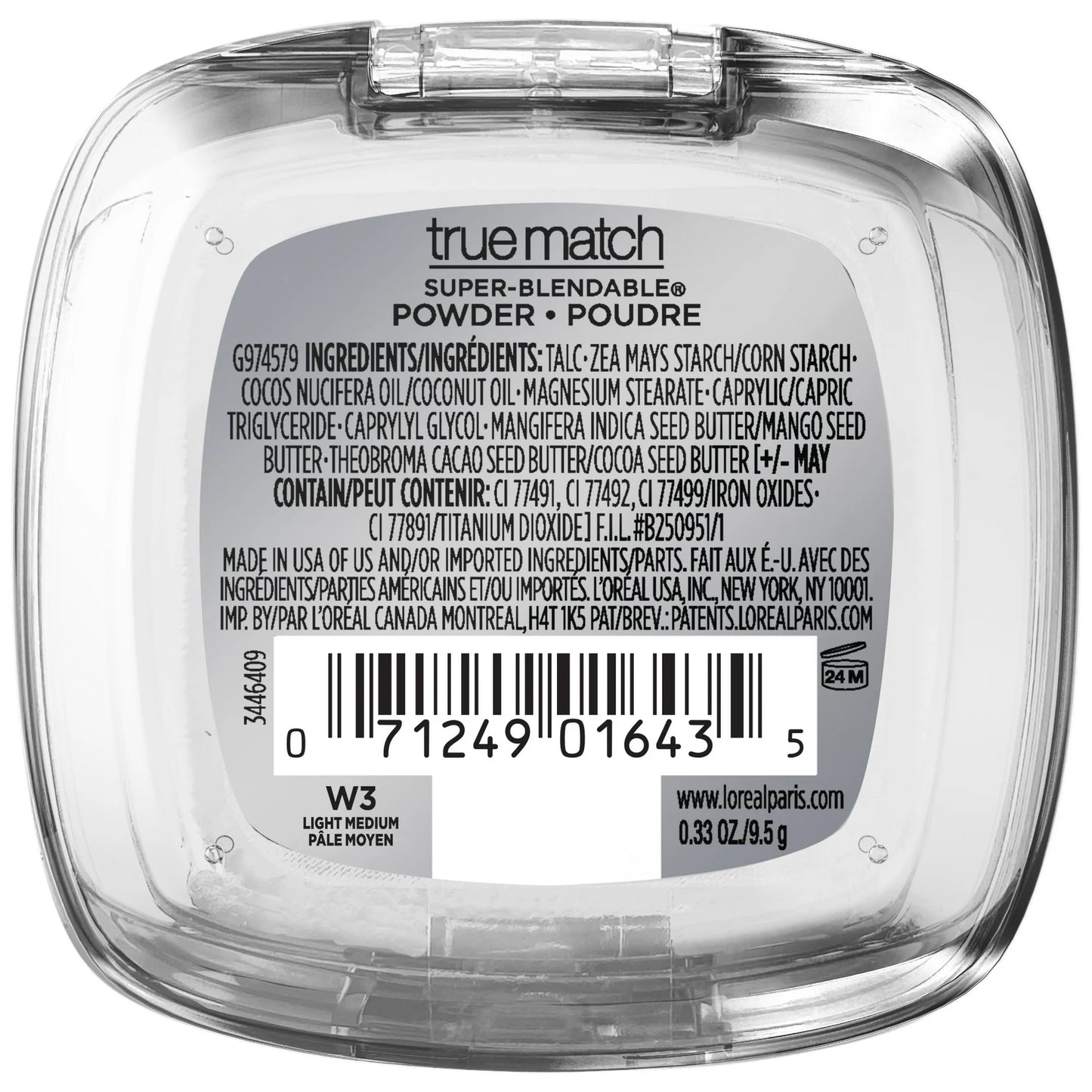 Polvo de maquillaje sin aceite True Match Super Blendable de L'Oréal Paris W3 Light Medium