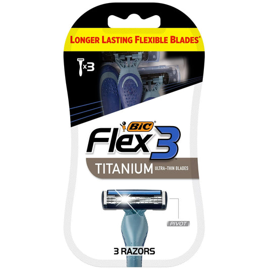 BIC Flex 3 Titanium Disposable Razors for Men, 3 Blades, 3 Count ***