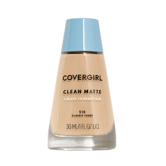 Base de maquillaje líquida Clean Matte de COVERGIRL, 510 Classic Ivory, 1 oz, base de maquillaje líquida, mate