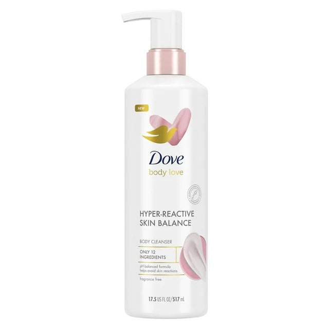 Dove Body Love Hyper Reactive Skin Balance Body Wash, Fragrance Free, 17.5 fl oz